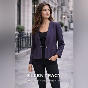 Ellen Tracy Plaid Jacket in Navy and Burgundy